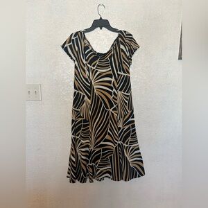 Perceptions NY Black and Tan Midi Dress Short Sleeve Knee Length Size 14 Large